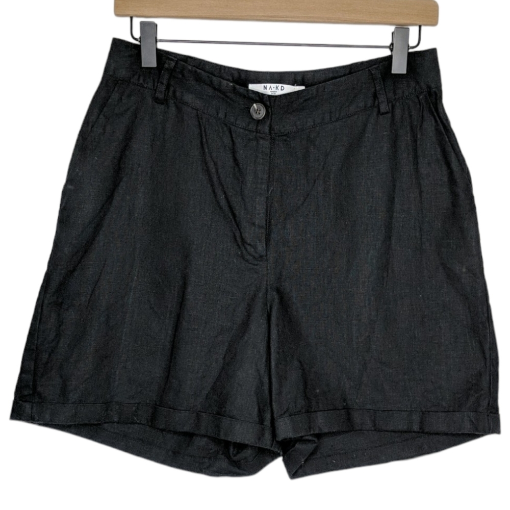 NA-KD Size Small EU36 Asymmetric Waist Linen Blend Short Black